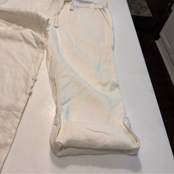 Zara Girls Linen Blend Pants Sz 11-12 Years Roll Tab Leg Pockets NWOT - Picture 13 of 16